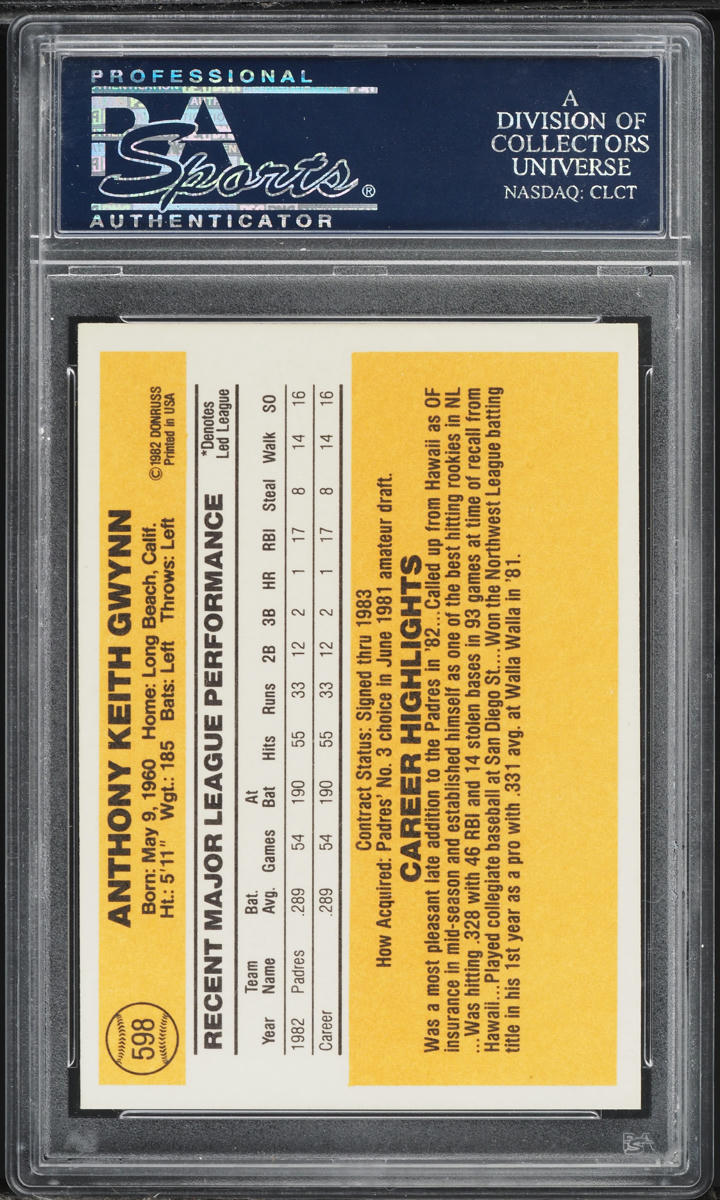 1983 Donruss Tony Gwynn ROOKIE #598 PSA 10 GEM MINT