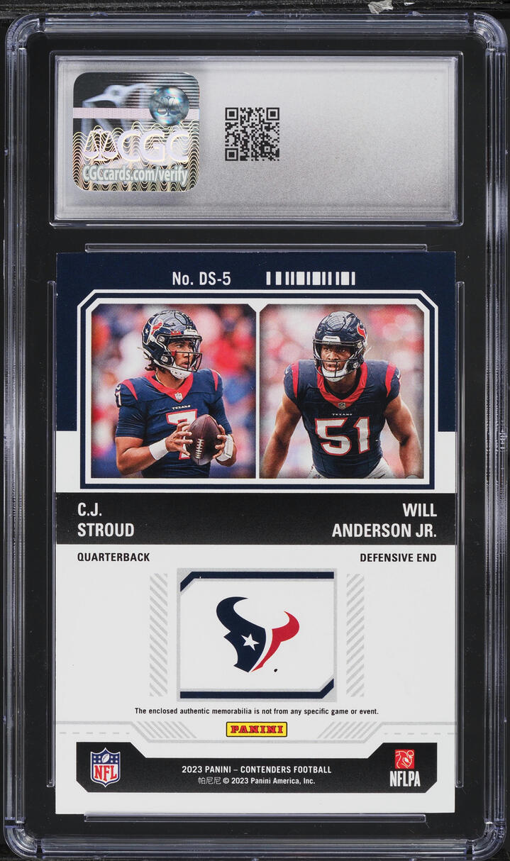 2023 Panini Contenders Ticket C.J. Stroud Will Anderson ROOKIE PATCH #DS-5 CGC 9