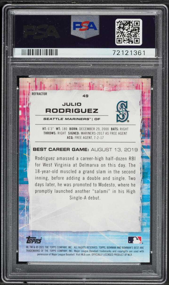 2021 Bowman's Best Refractor Julio Rodriguez PROSPECT #49 PSA 10 GEM MINT