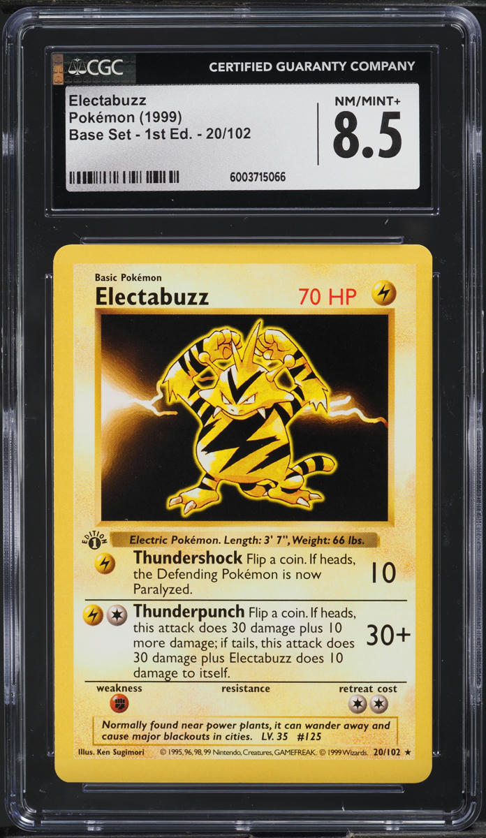 1999 Pokemon Base Set Shadowless 1st Edition Electabuzz #20 CGC 8.5 NM-MT+