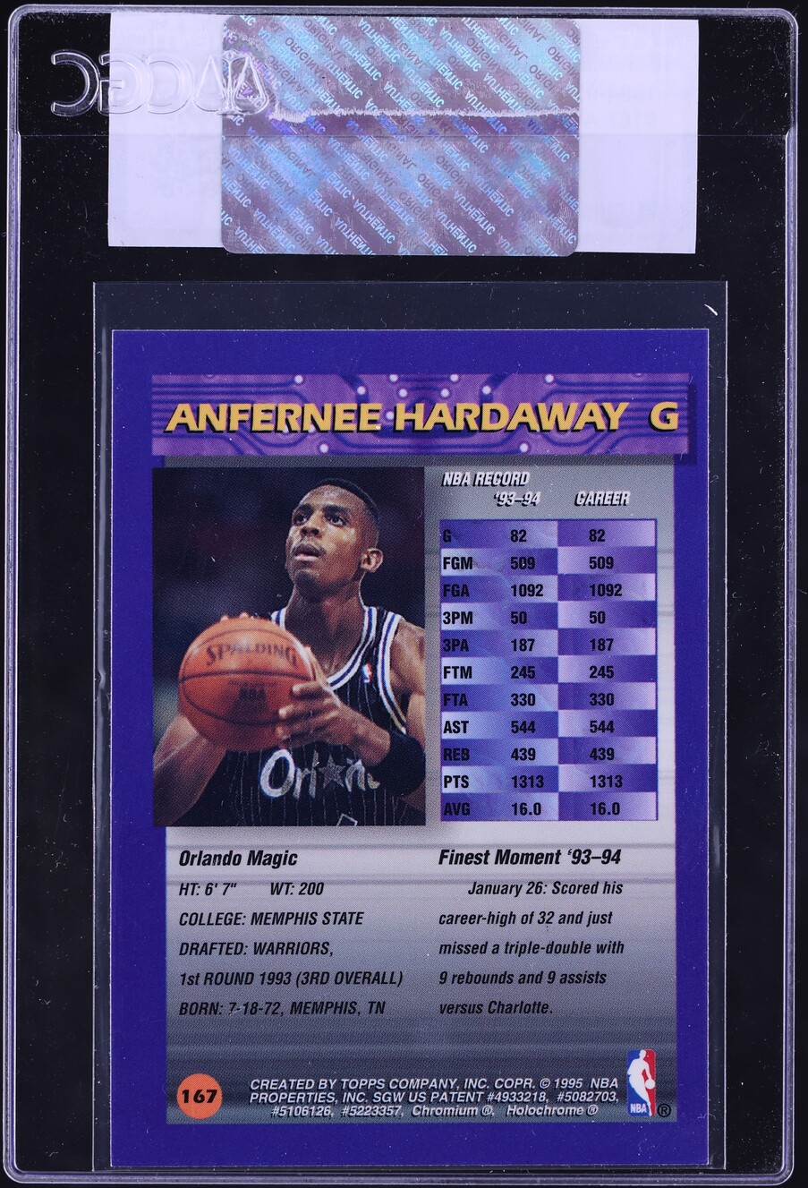 1994 Finest Basketball Anfernee Hardaway #167 CGC AUTH