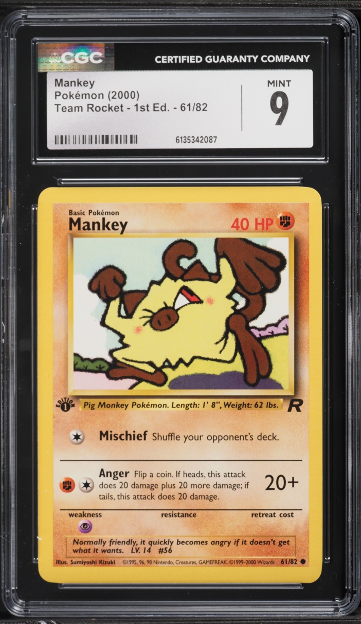 2000 Pokemon Team Rocket 1st Edition Mankey #61 CGC 9 MINT
