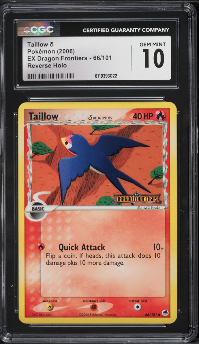 2006 Pokemon EX Dragon Frontiers Reverse Holo Taillow #66 CGC 10 GEM MINT