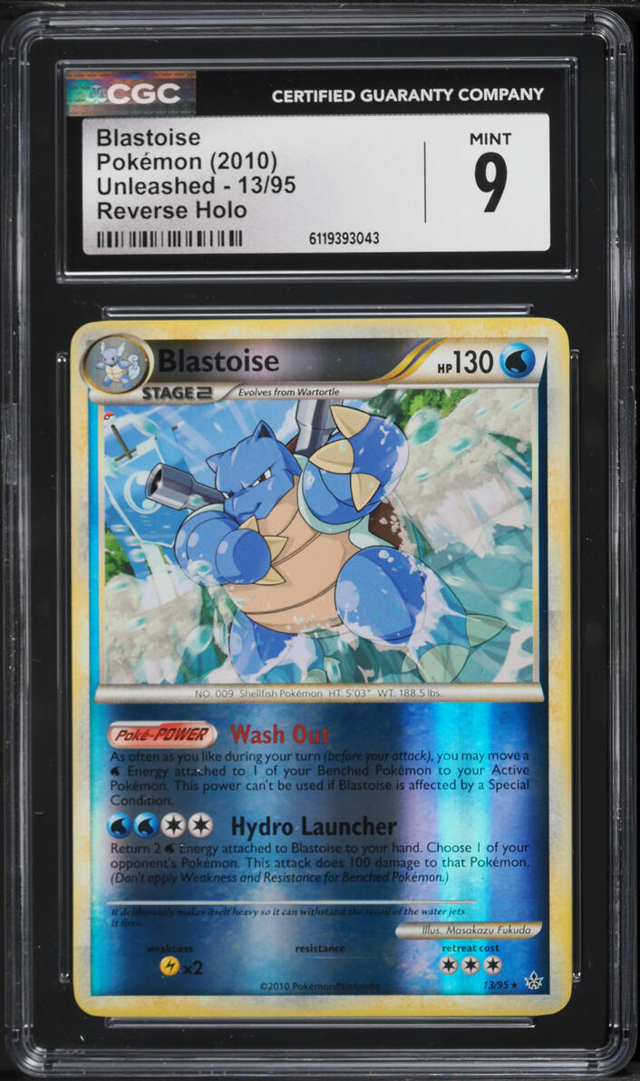 2010 Pokemon HeartGold & SoulSilver Unleashed Reverse Holo Blastoise #13 CGC 9 MINT
