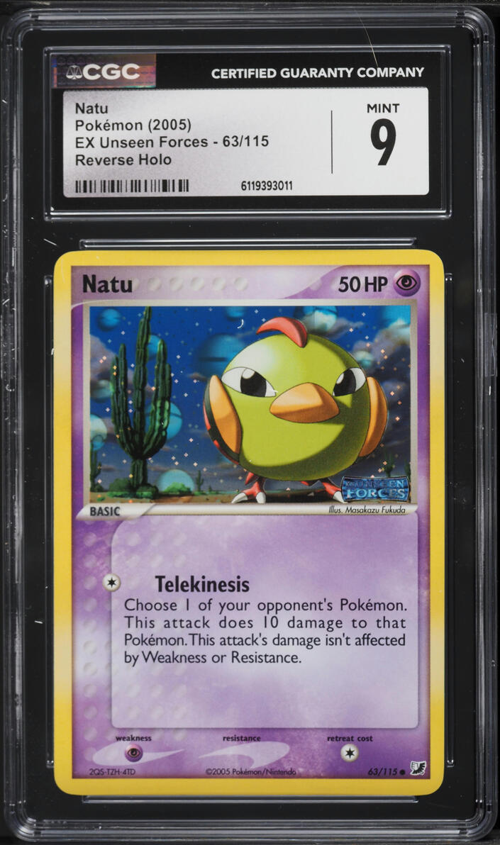 2005 Pokemon EX Unseen Forces Reverse Holo Natu #63 CGC 9 MINT
