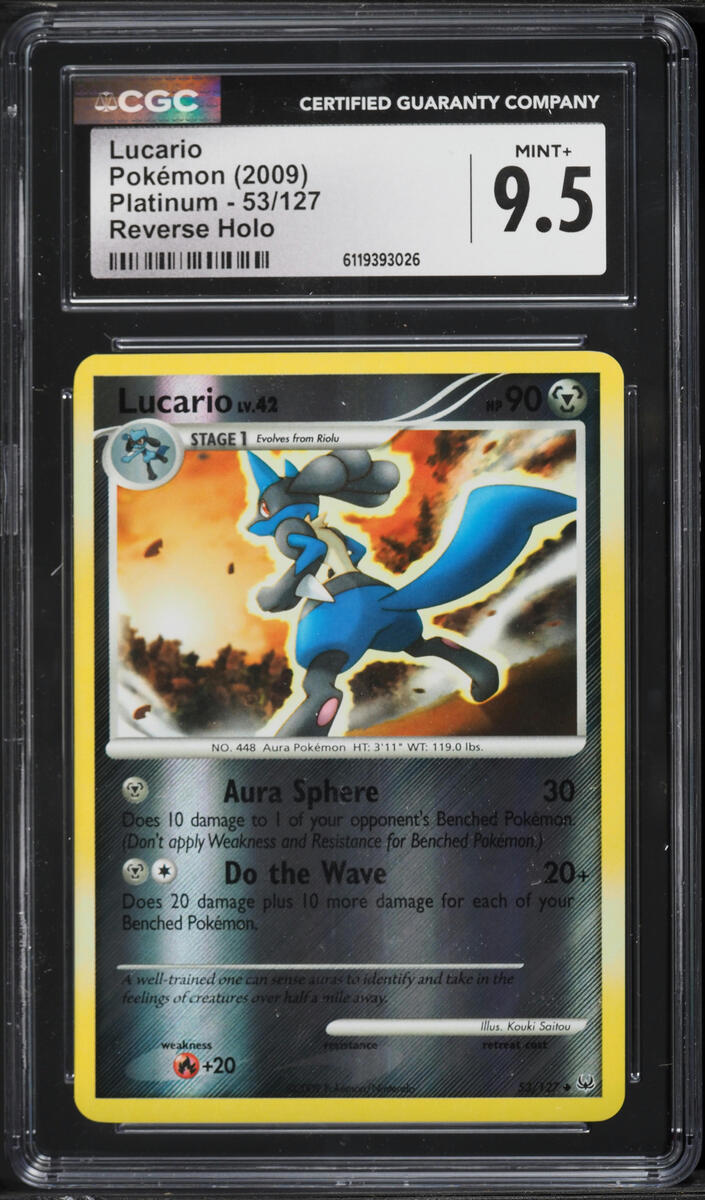 2009 Pokemon Platinum Reverse Holo Lucario #53 CGC 9.5 MINT+