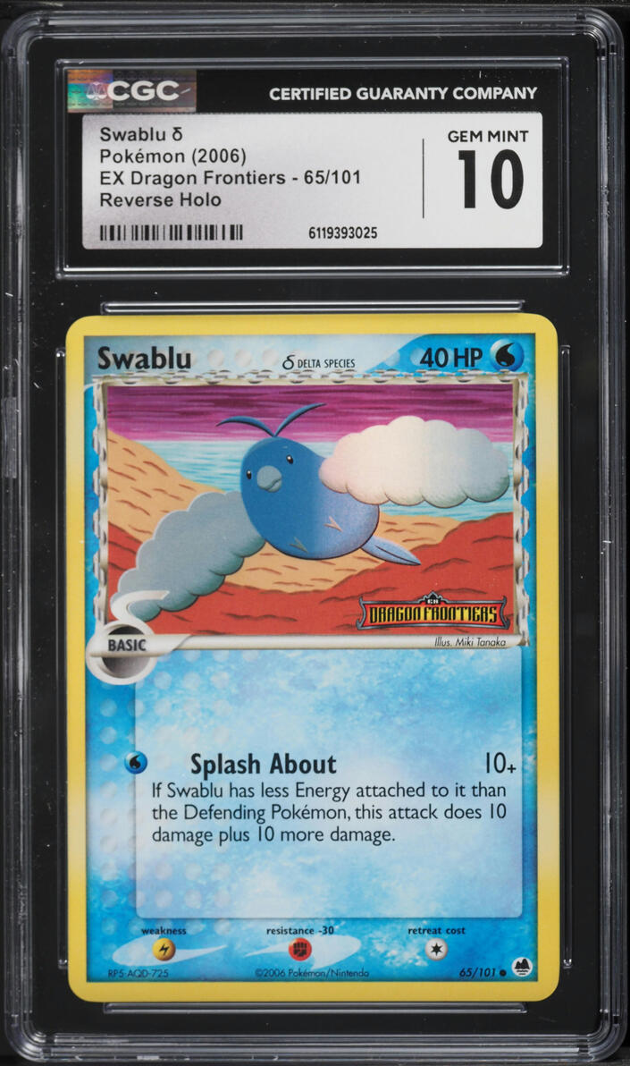 2006 Pokemon EX Dragon Frontiers Reverse Holo Swablu #65 CGC 10 GEM MINT