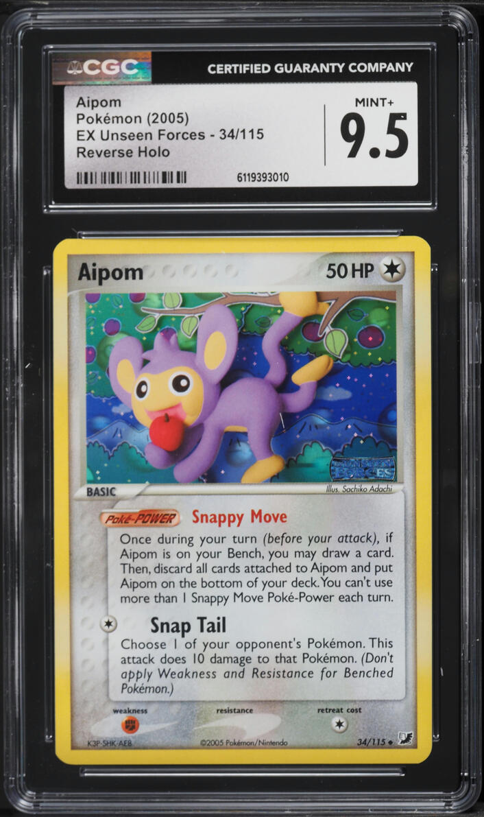 2005 Pokemon EX Unseen Forces Reverse Holo Aipom #34 CGC 9.5 MINT+