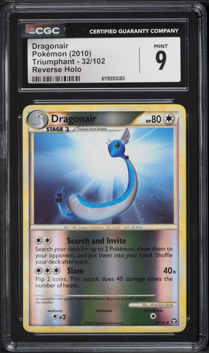 2010 Pokemon HeartGold & SoulSilver Triumphant Reverse Holo Dragonair #32 CGC 9 MINT