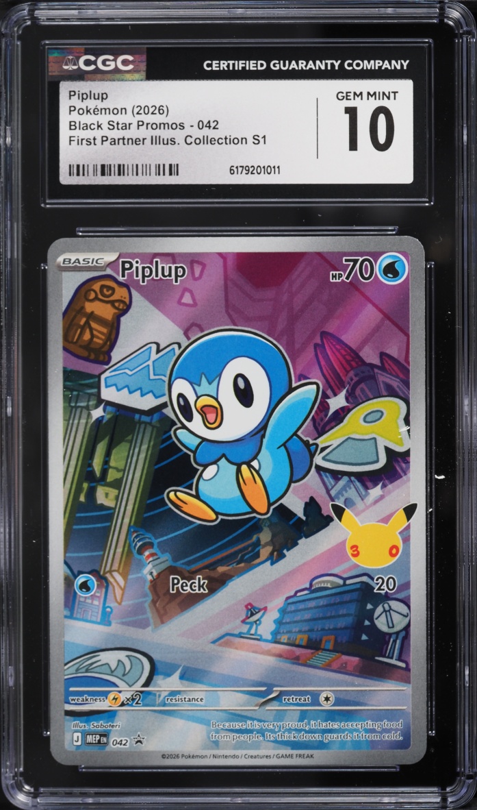 2026 Pokemon Mega Evolution Promo First Partner Illustration S1 Full Art Piplup #42 CGC 10 GEM