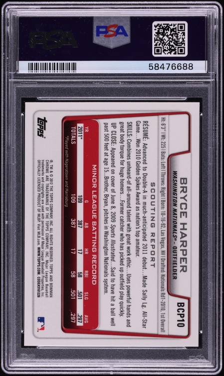 2012 Bowman Chrome Bryce Harper PROSPECT #BCP10 PSA 10 GEM MINT
