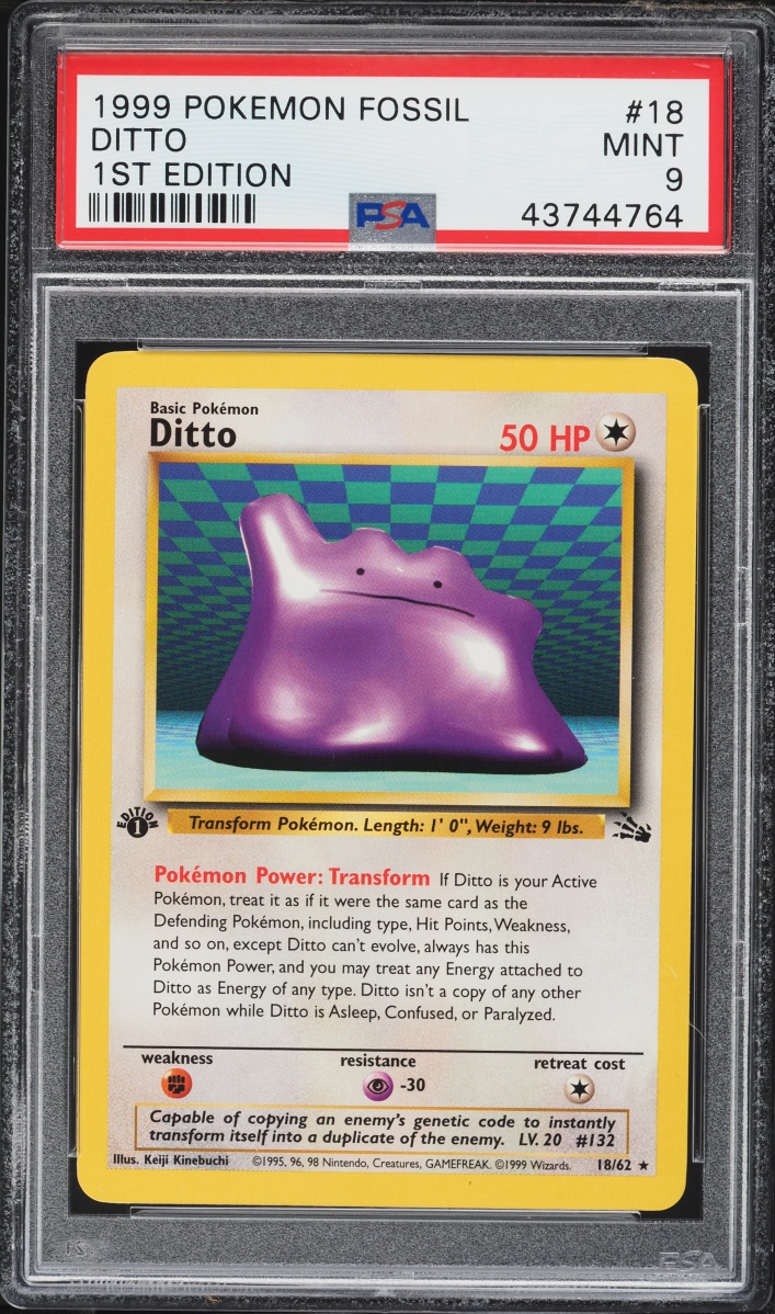 1999 Pokemon Fossil 1st Edition Ditto #18 PSA 9 MINT