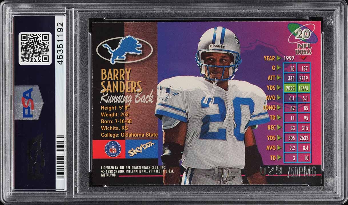 1998 Metal Universe Precious Metal Gems Barry Sanders PMG /50 #20
