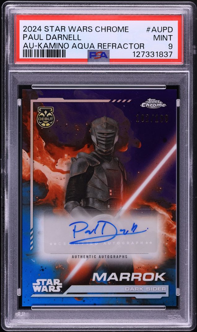 2024 Topps Star Wars Chrome Kamino Aqua Refractor Marrok Paul Darnell AUTO /199 #AU-PD PSA 9