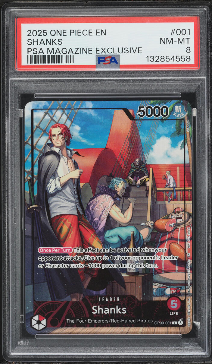 2025 One Piece PSA Magazine Exclusive Alt Art Leader Shanks #OP09-001 PSA 8 NM-MT