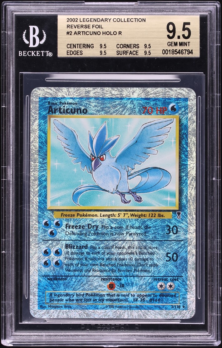 2002 Pokemon Legendary Collection Reverse Holo Articuno #2 BGS 9.5 GEM MINT