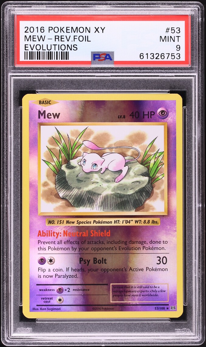 2016 Pokemon XY Evolutions Reverse Holo Mew #53 PSA 9 MINT