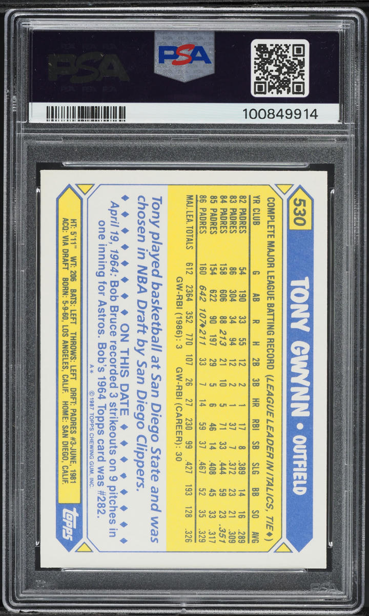 1987 Topps Tiffany Tony Gwynn #530 PSA 10 GEM MINT