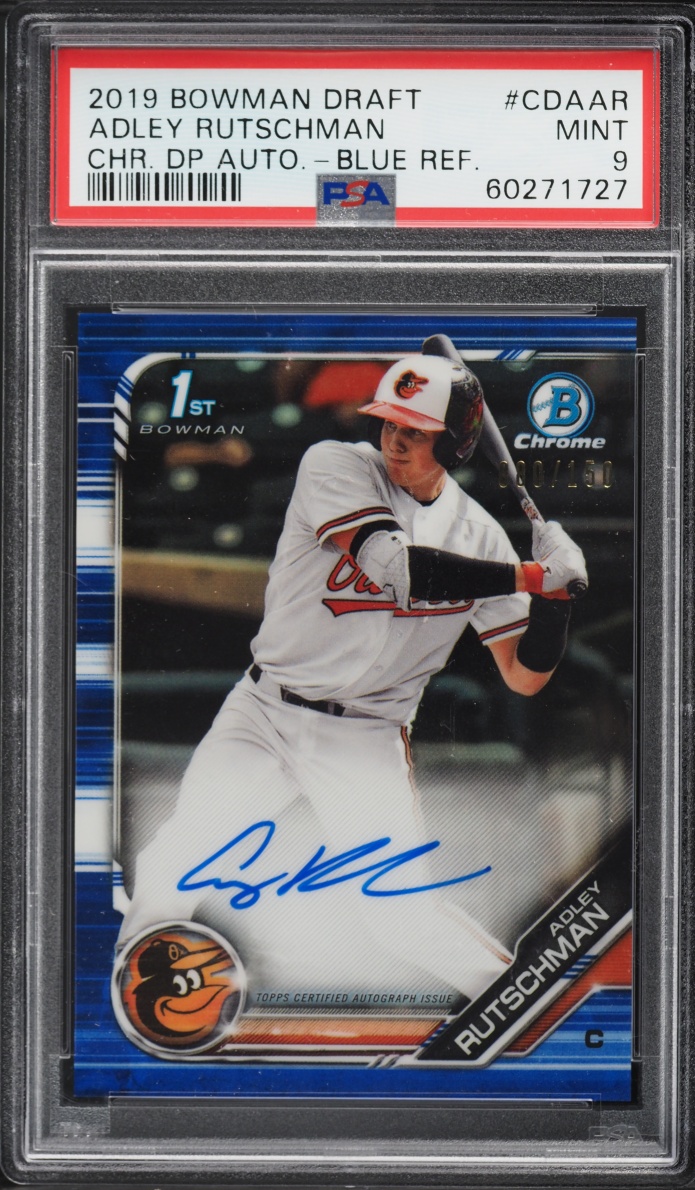 2019 Bowman Chrome Draft Blue Refractor Adley Rutschman PROSPECT AUTO /150 #CDA-AR PSA 9 MINT