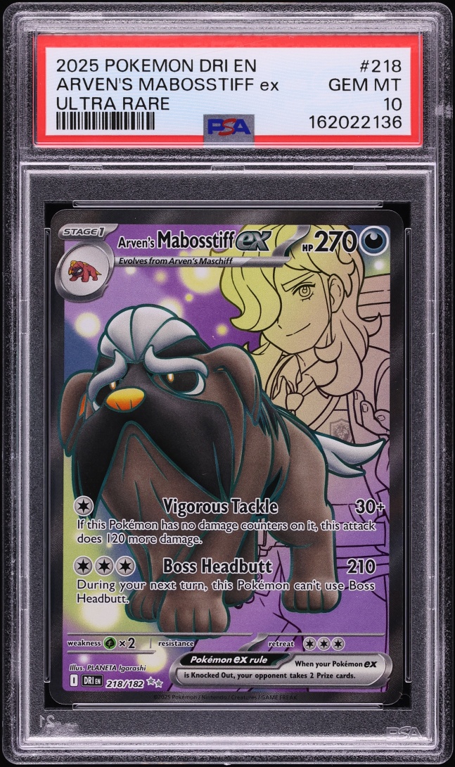 2025 Pokemon Scarlet & Violet Destined Rivals Full Art Arven's Mabosstiff Ex #218 PSA 10 GEM
