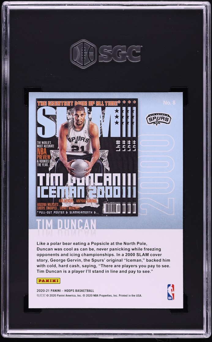 2020 Hoops Slam Tim Duncan #8 SGC 10 GEM MINT