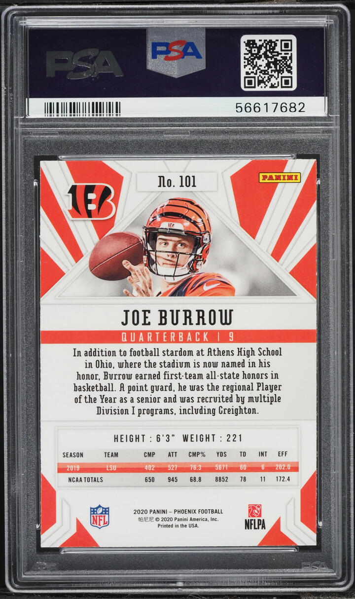 2020 Panini Phoenix Fire Burst Joe Burrow ROOKIE #101 PSA 10 GEM MINT