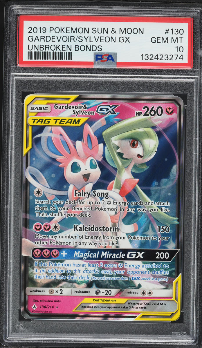 2019 Pokemon Sun & Moon Unbroken Bonds Gardevoir & Sylveon GX #130 PSA 10 GEM MINT