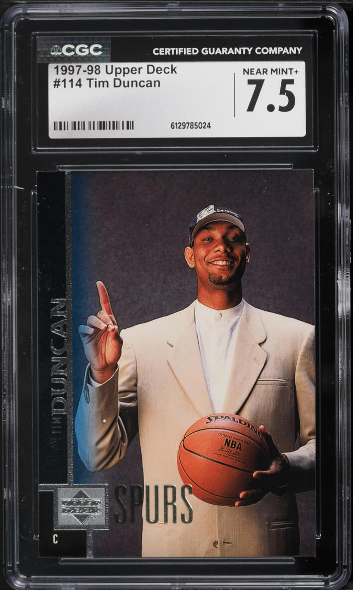 1997 Upper Deck Basketball Tim Duncan ROOKIE #114 CGC 7.5 NRMT+
