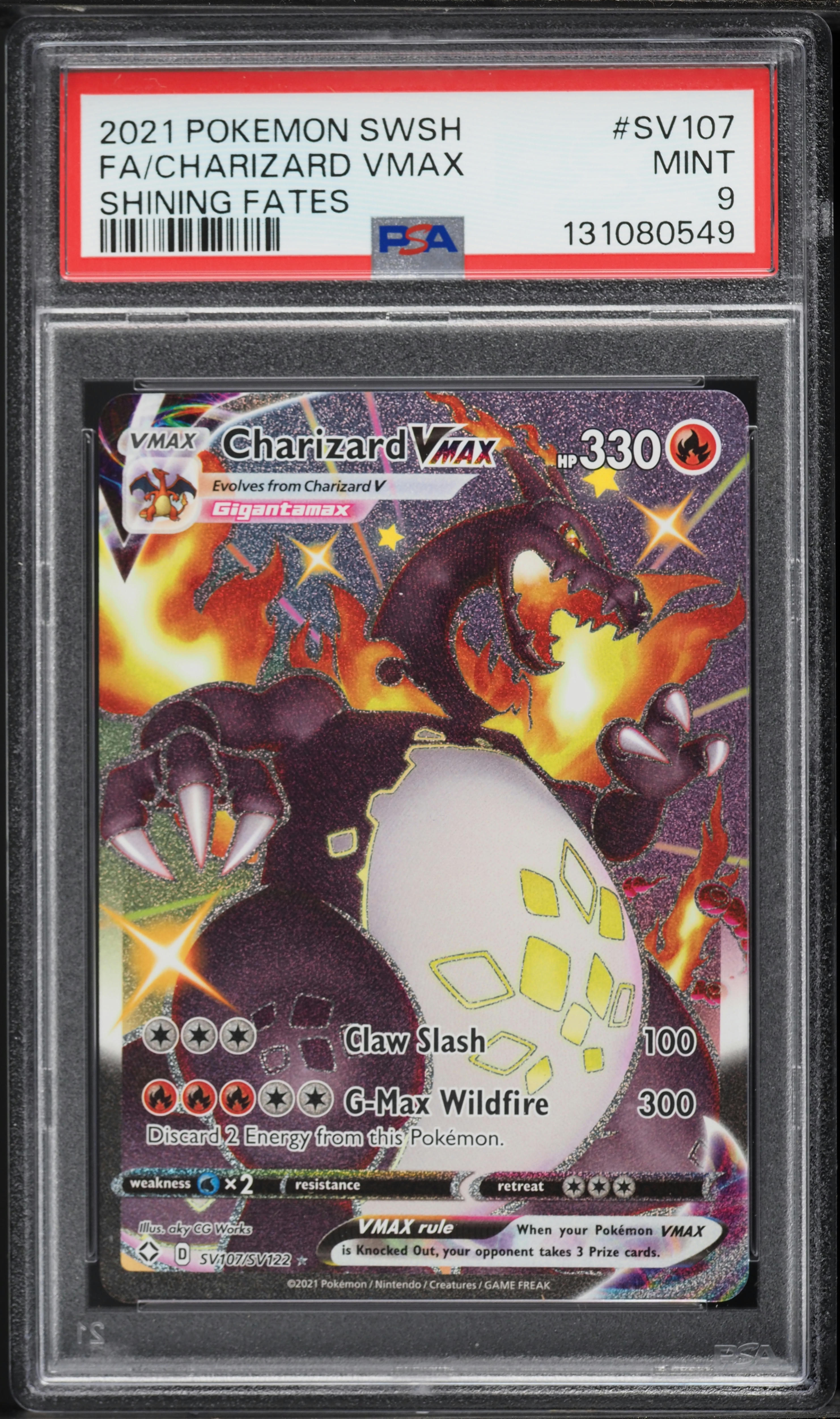 2021 Pokemon Sword & Shield Shining Fates Full Art Charizard VMAX #SV107 PSA 9 MINT