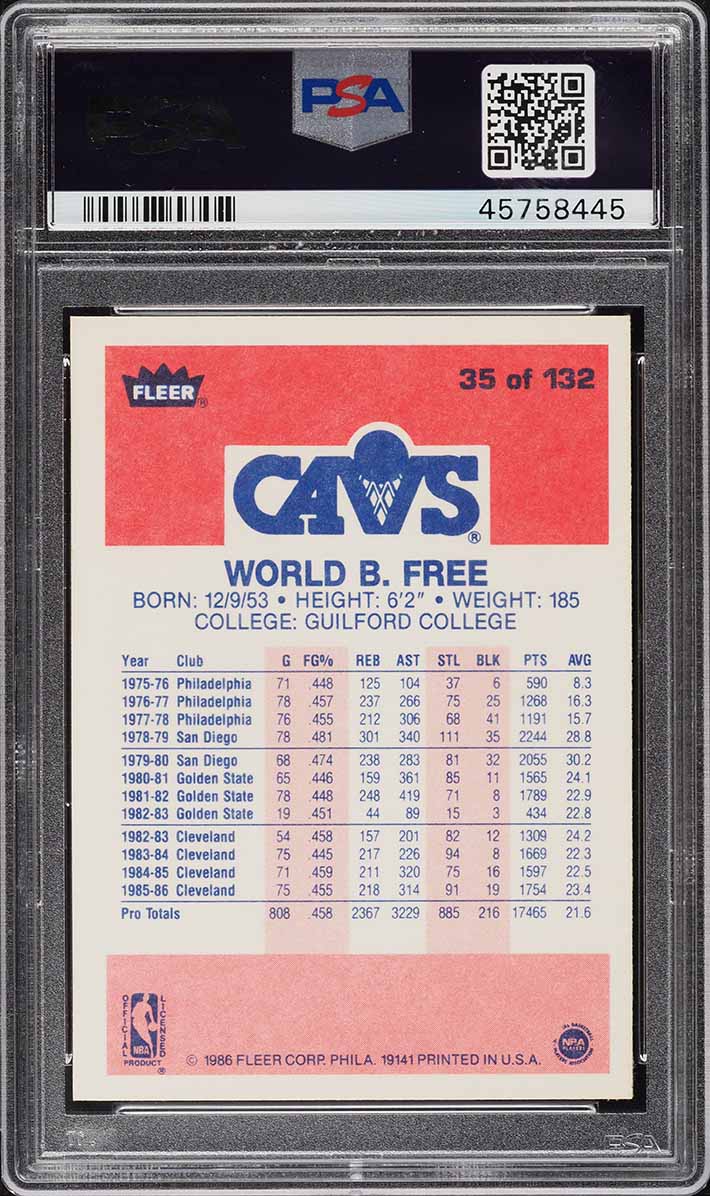 1986 Fleer Basketball World B. Free #35 PSA 10 GEM MINT