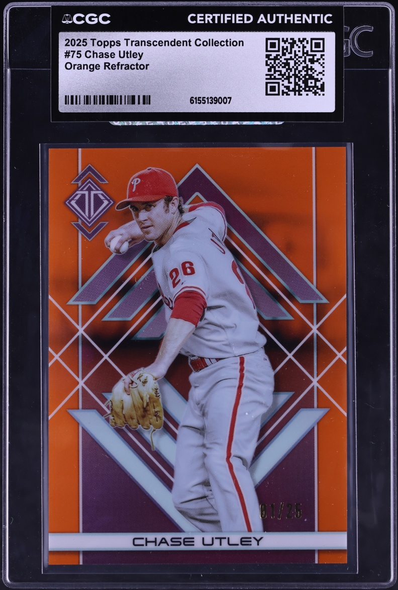 2025 Topps Transcendent Collection Orange Refractor Chase Utley 1/25 #75 CGC AUTH