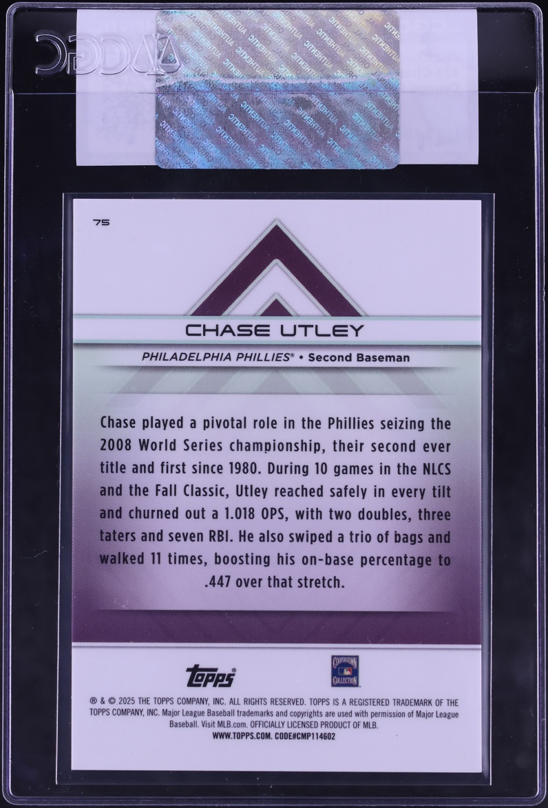 2025 Topps Transcendent Collection Orange Refractor Chase Utley 1/25 #75 CGC AUTH