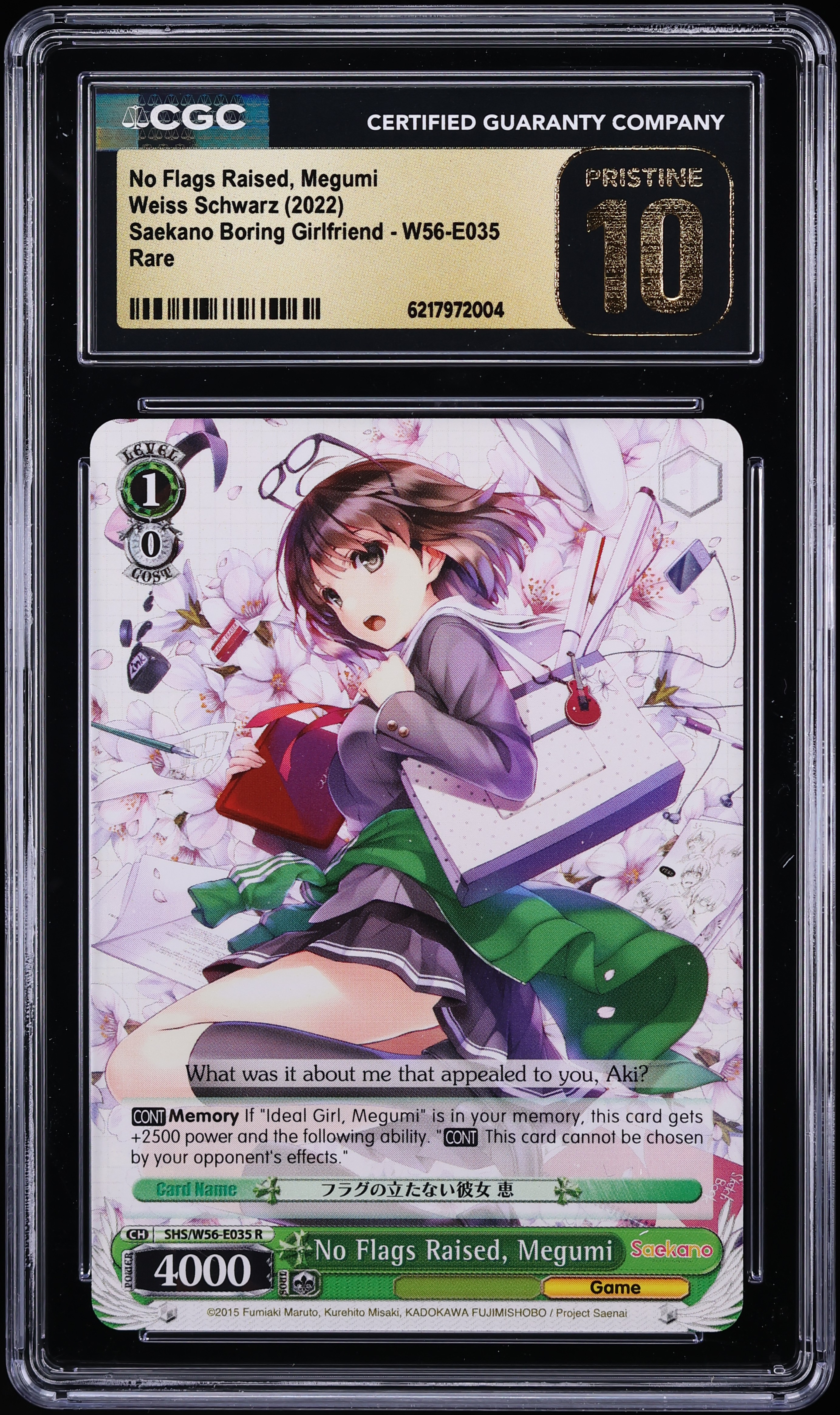 2022 Weiss Schwarz Saekano Boring Girlfriend No Flags Raised Megumi #W56-E035 CGC 10 PRISTINE