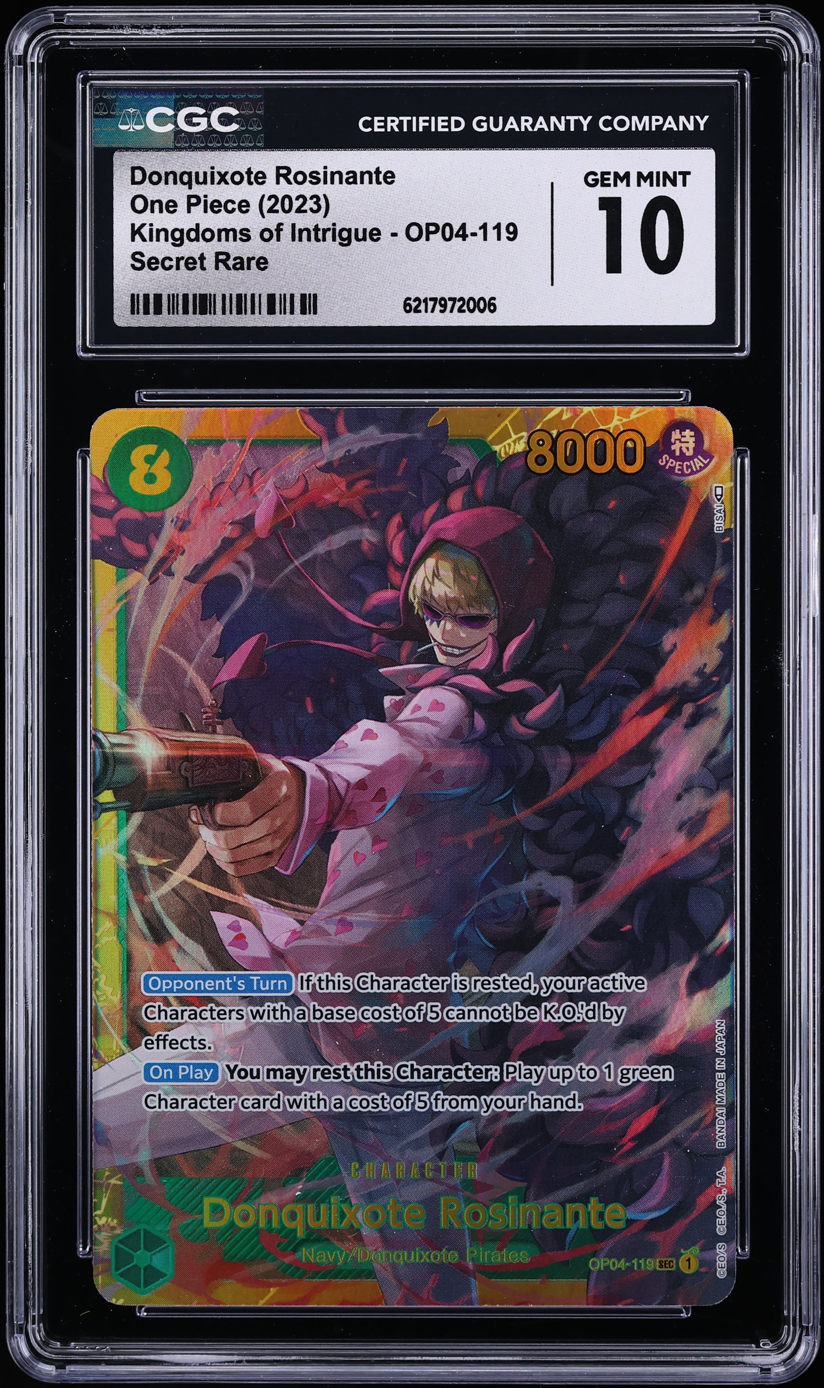 2023 One Piece Kingdoms Of Intrigue SEC Donquixote Rosinante #OP04-119 CGC 10 GEM MINT