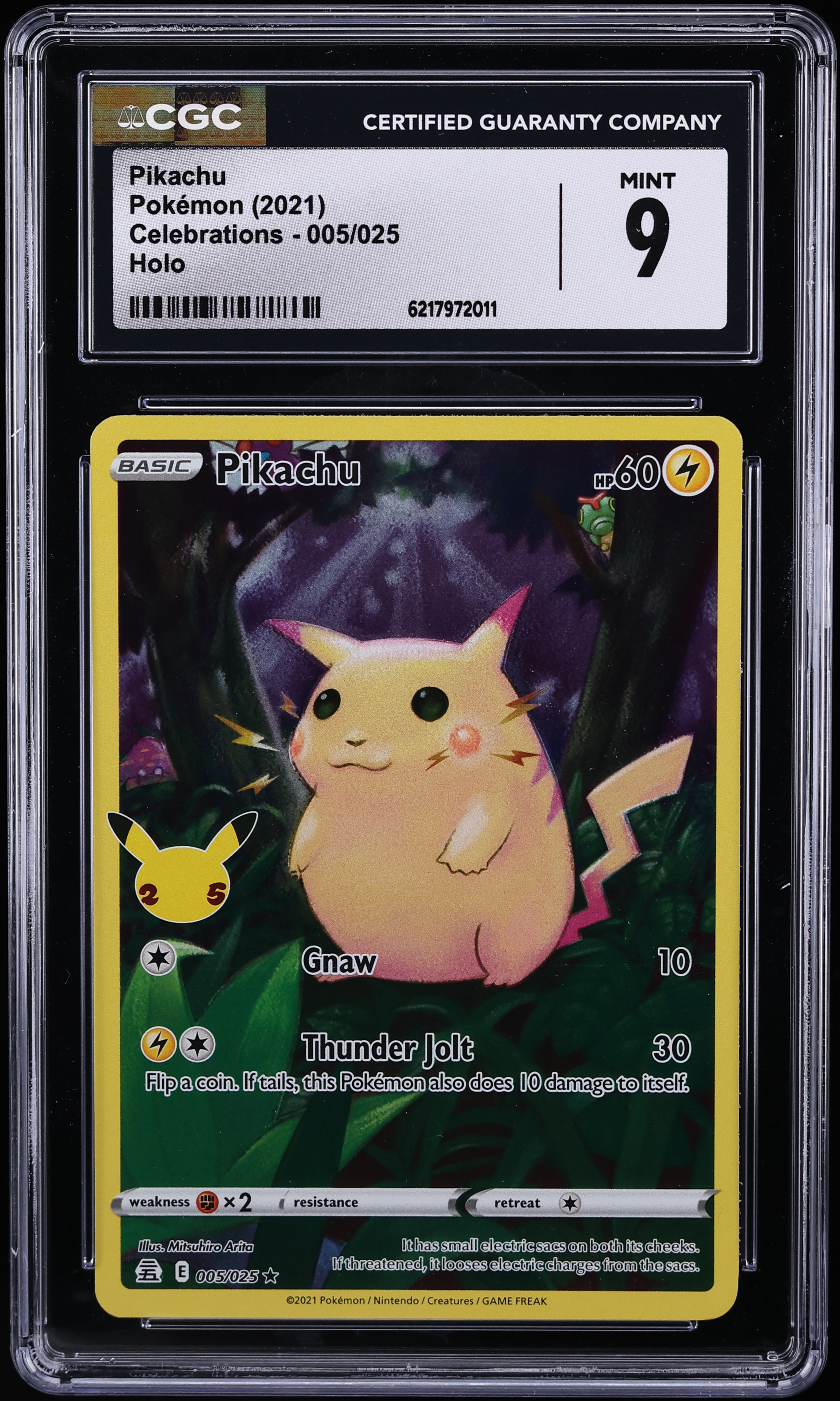 2021 Pokemon Sword & Shield Celebrations Full Art Pikachu #5 CGC 9 MINT