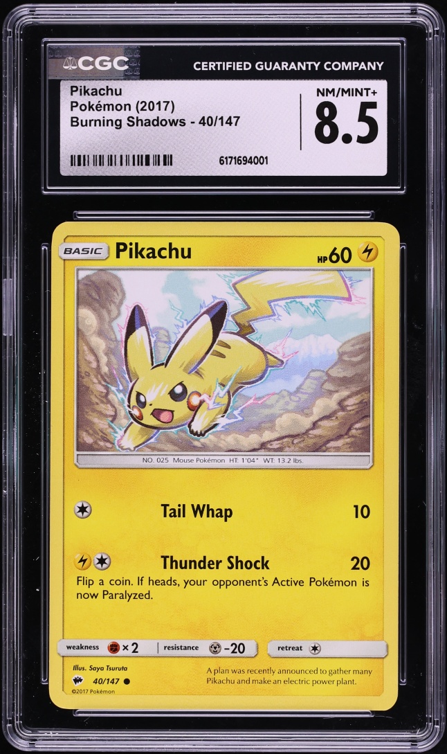 2017 Pokemon Sun & Moon Burning Shadows Pikachu #40 CGC 8.5 NM-MT+