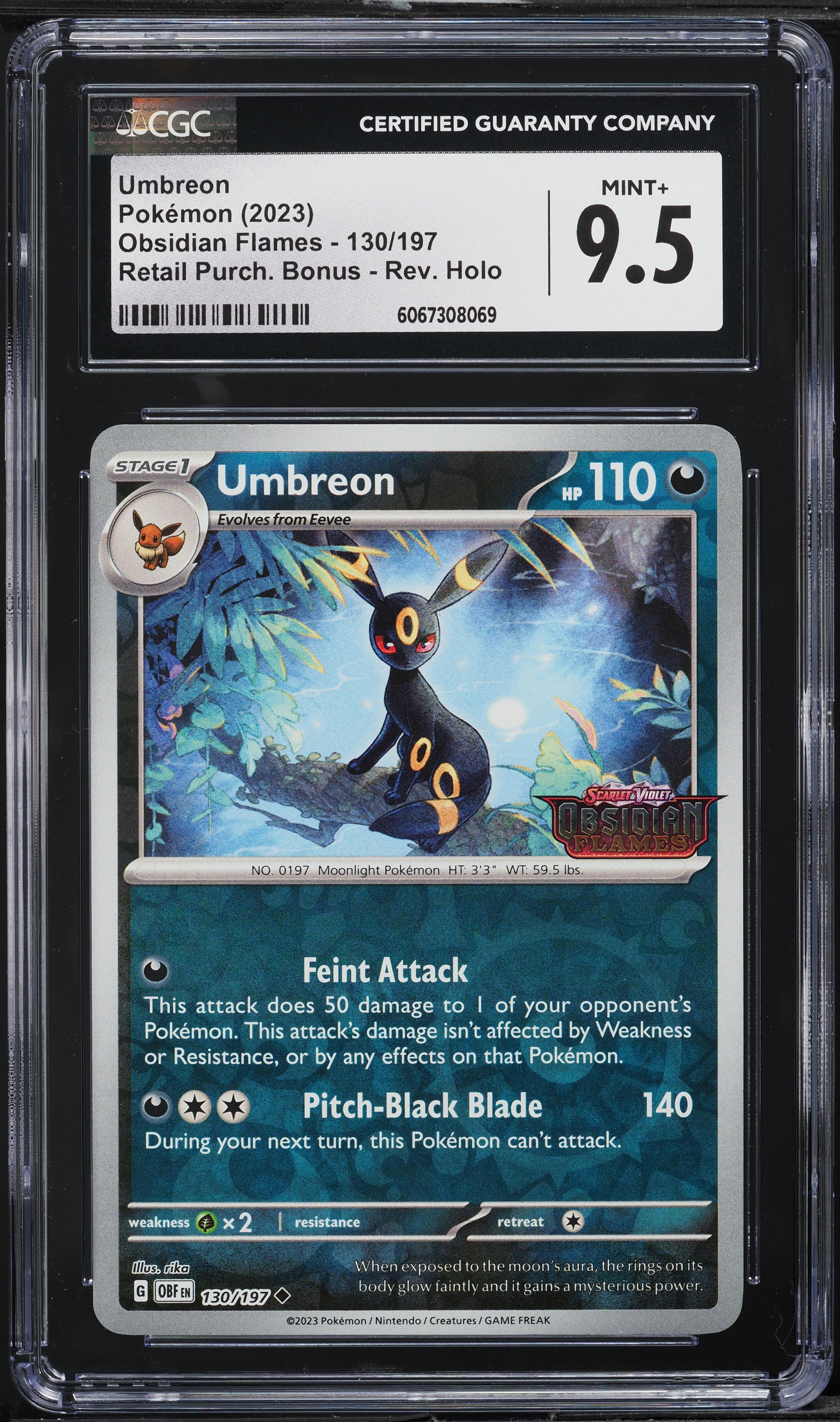 2023 Pokemon SV Obsidian Flames Retail Bonus Reverse Holo Umbreon #130 CGC 9.5 MINT+