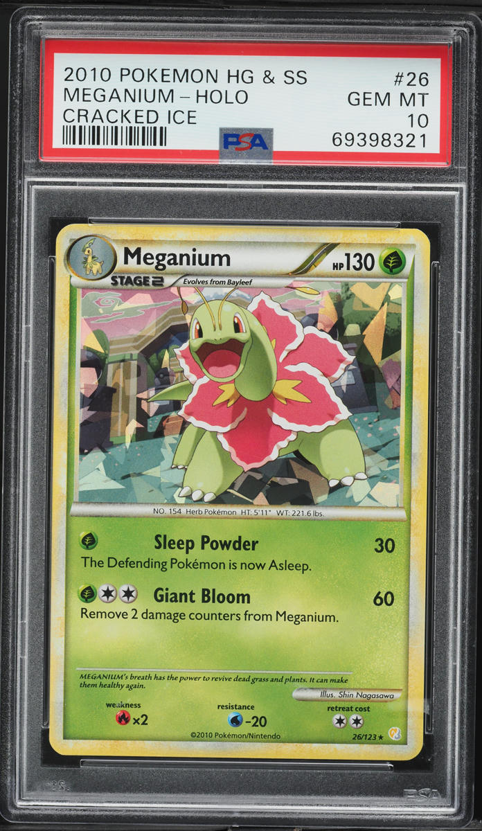 2010 Pokemon HeartGold & SoulSilver Cracked Ice Holo Meganium #26 PSA 10 GEM MINT