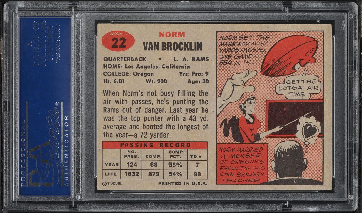1957 Topps Football Norm Van Brocklin #22 PSA 6 EXMT