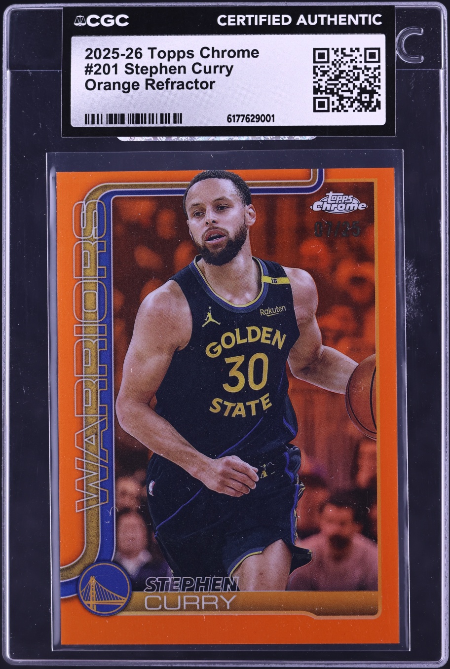 2025 Topps Chrome Orange Refractor Stephen Curry /25 #201 CGC AUTH