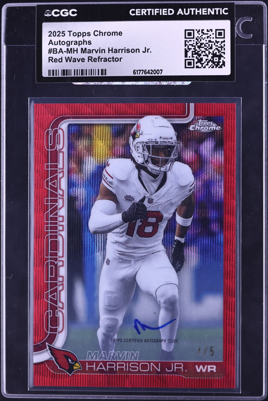 2025 Topps Chrome Red Wave Refractor Marvin Harrison Jr. AUTO /5 #BA-MH CGC AUTH