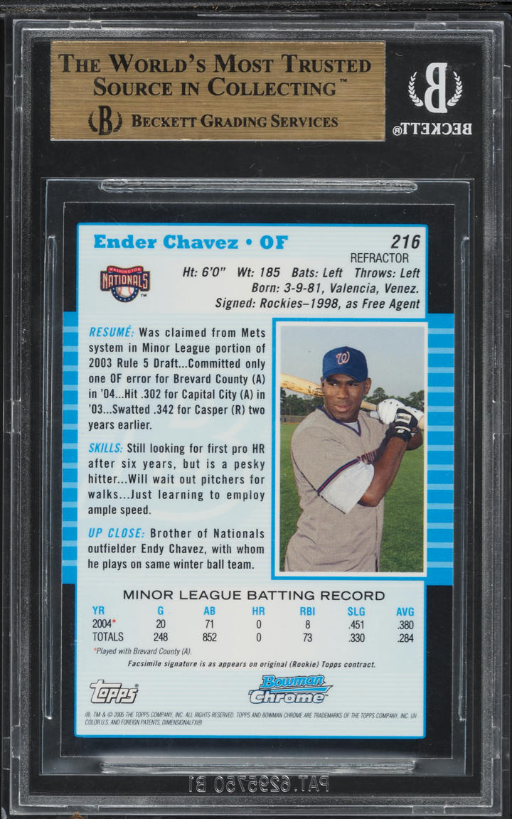 2005 Bowman Chrome Refractor Ender Chavez ROOKIE #216 BGS 9.5 GEM MINT