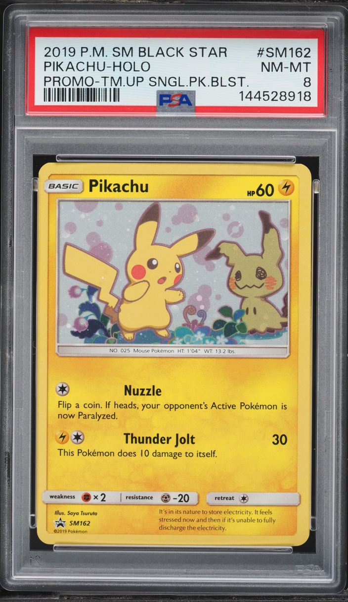 2019 Pokemon Sun & Moon Promo Team Up Holo Pikachu #SM162 PSA 8 NM-MT