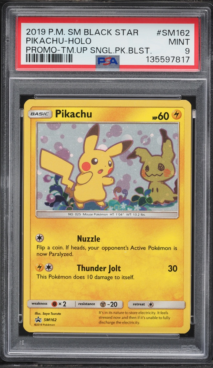 2019 Pokemon Sun & Moon Promo Team Up Holo Pikachu #SM162 PSA 9 MINT