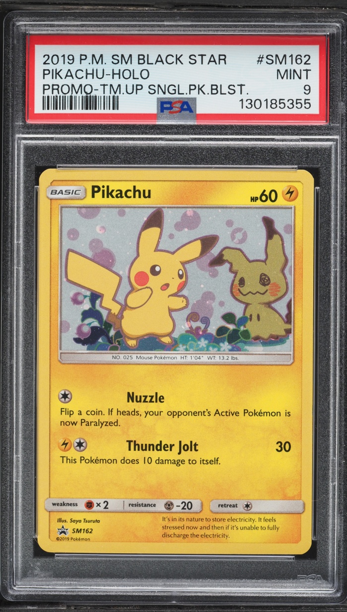 2019 Pokemon Sun & Moon Promo Team Up Holo Pikachu #SM162 PSA 9 MINT