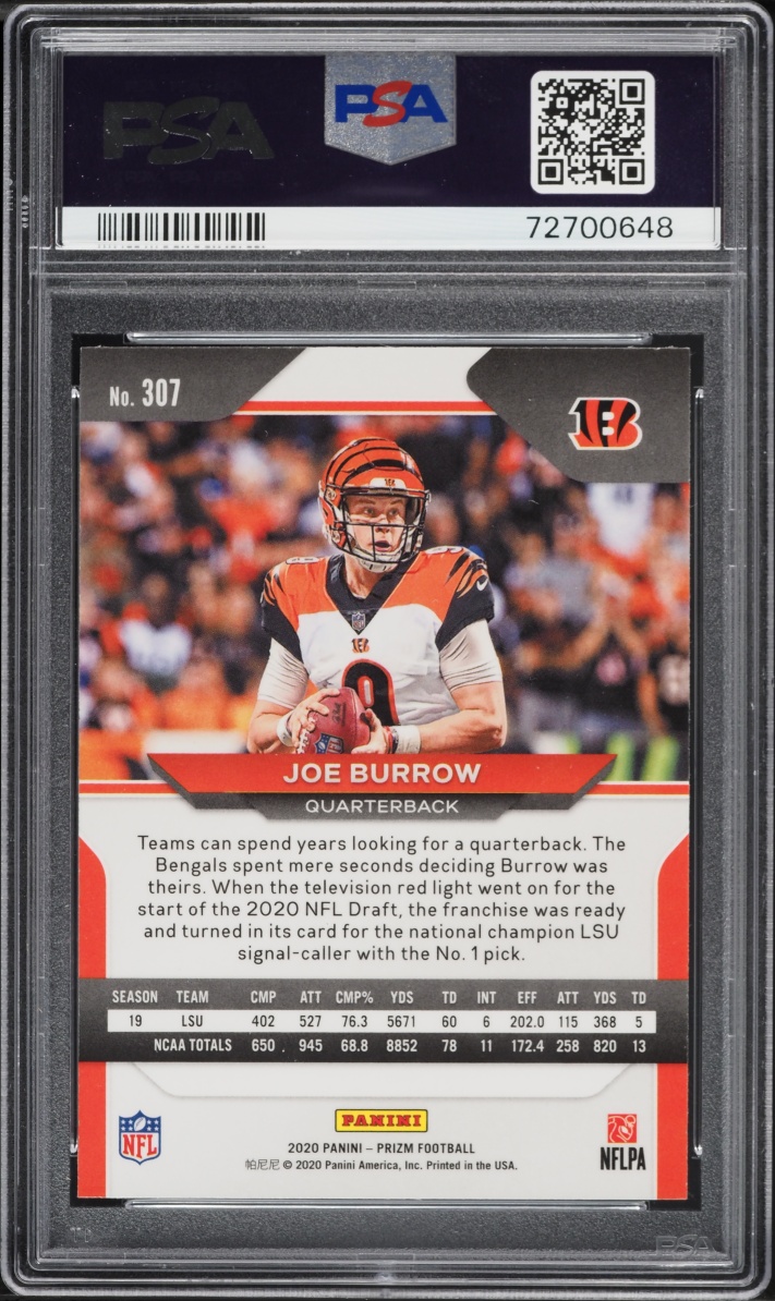 2020 Panini Prizm Joe Burrow ROOKIE #307 PSA 9 MINT