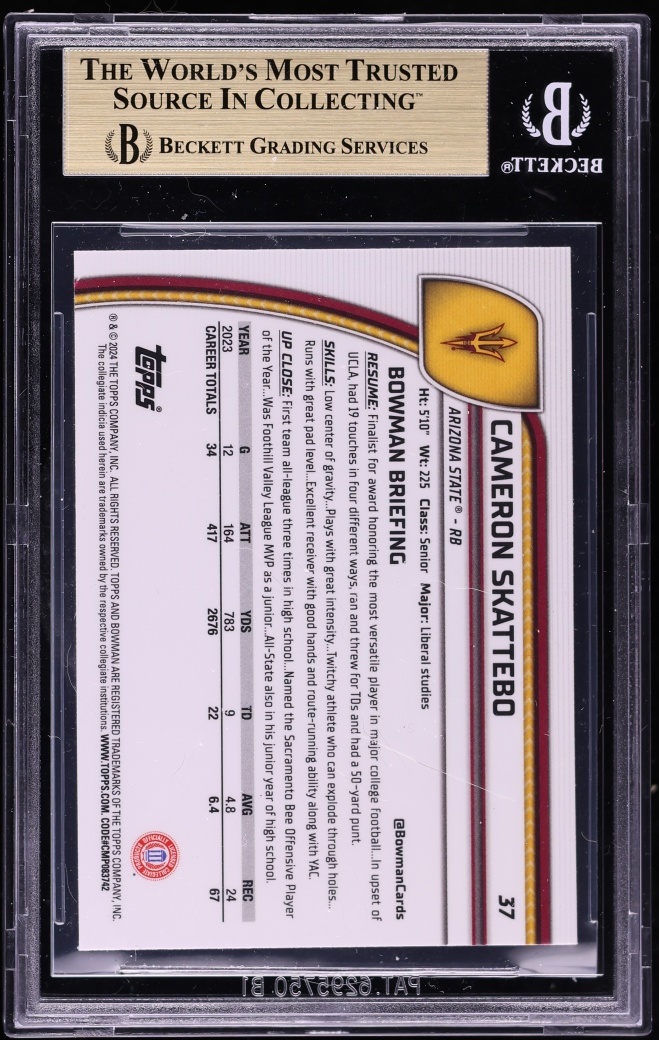 2024 Bowman Chrome University Cameron Skattebo ROOKIE #37 BGS 9.5 GEM MINT