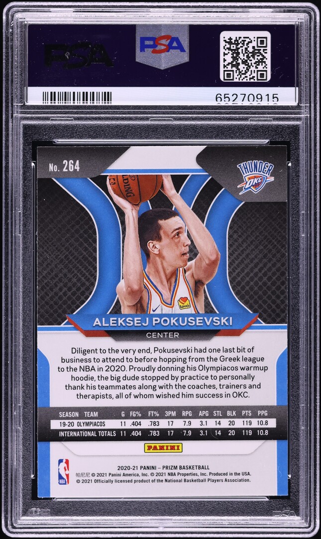 2020 Panini Prizm Aleksej Pokusevski ROOKIE #264 PSA 10 GEM MINT