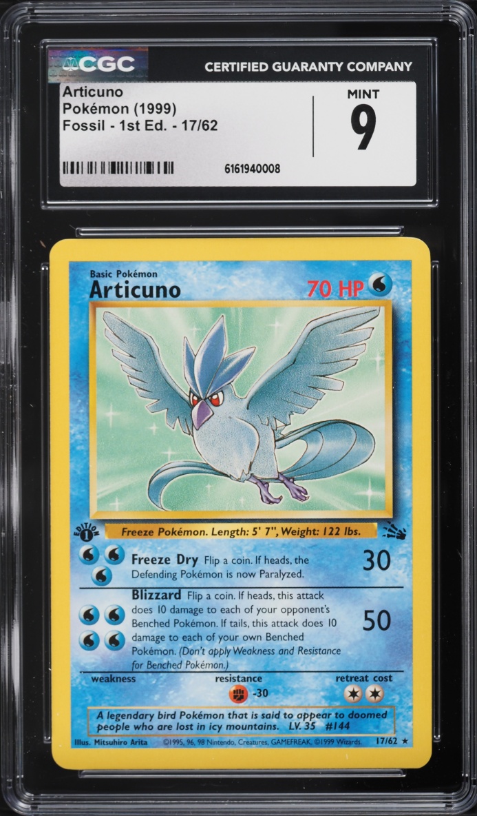 1999 Pokemon Fossil 1st Edition Articuno #17 CGC 9 MINT