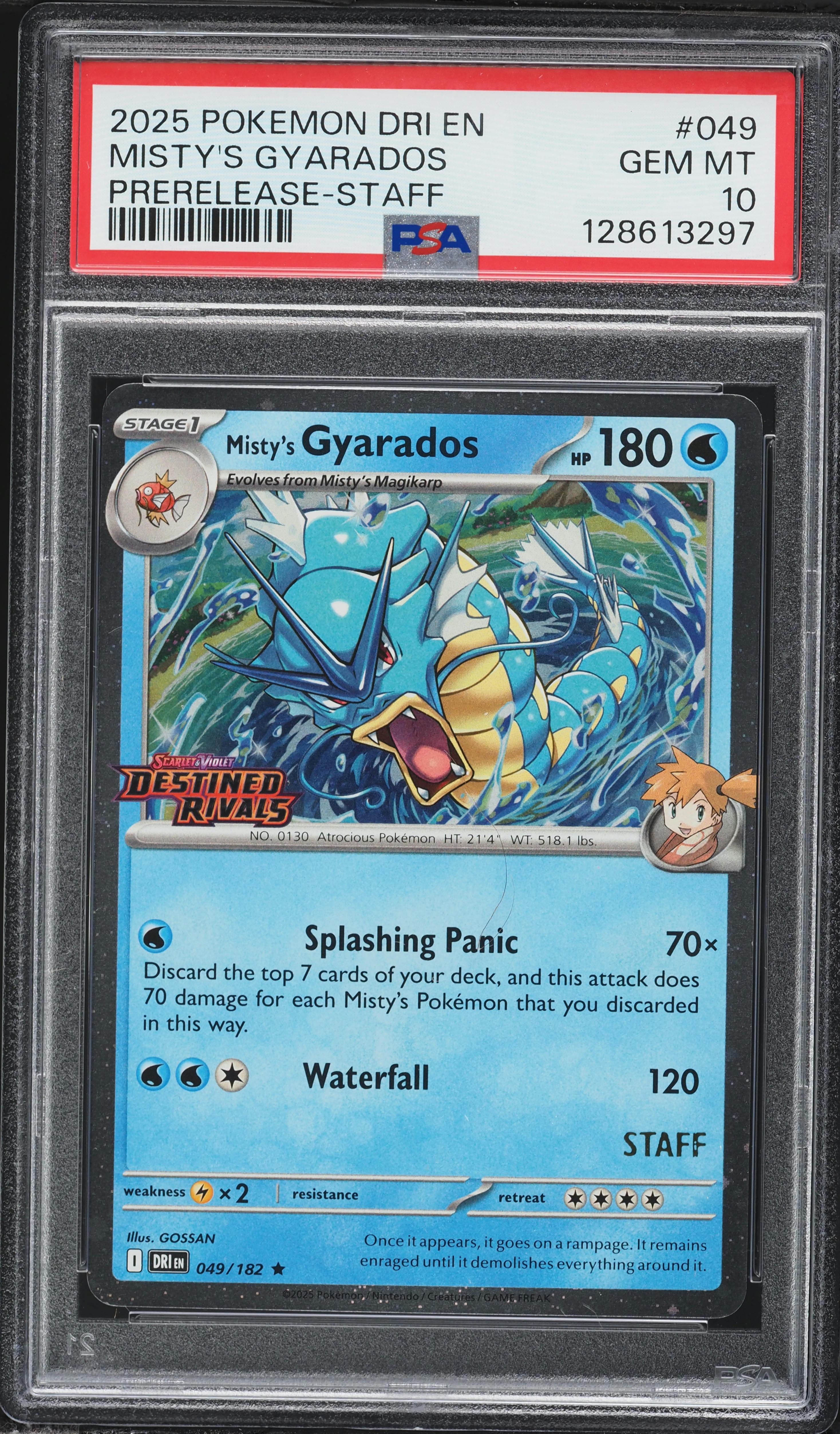 2025 Pokemon Scarlet & Violet Destined Rivals Prerelease Staff Misty's Gyarados #49 PSA 10 GEM